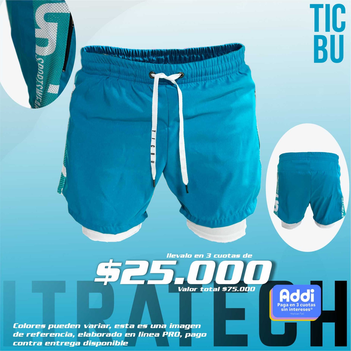 Pantaloneta Deportiva Azul Claro