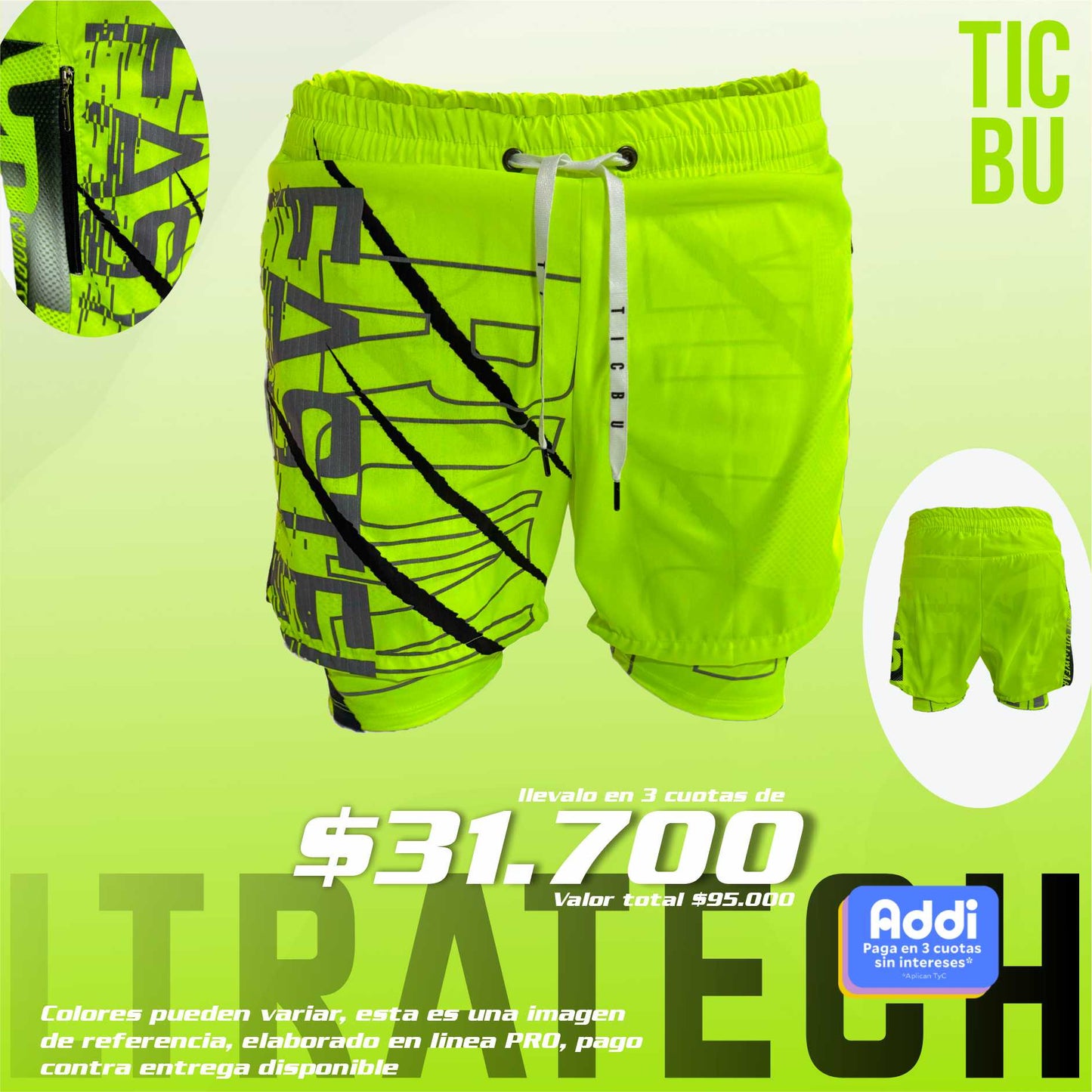 Pantaloneta Deportiva Amarillo Neon