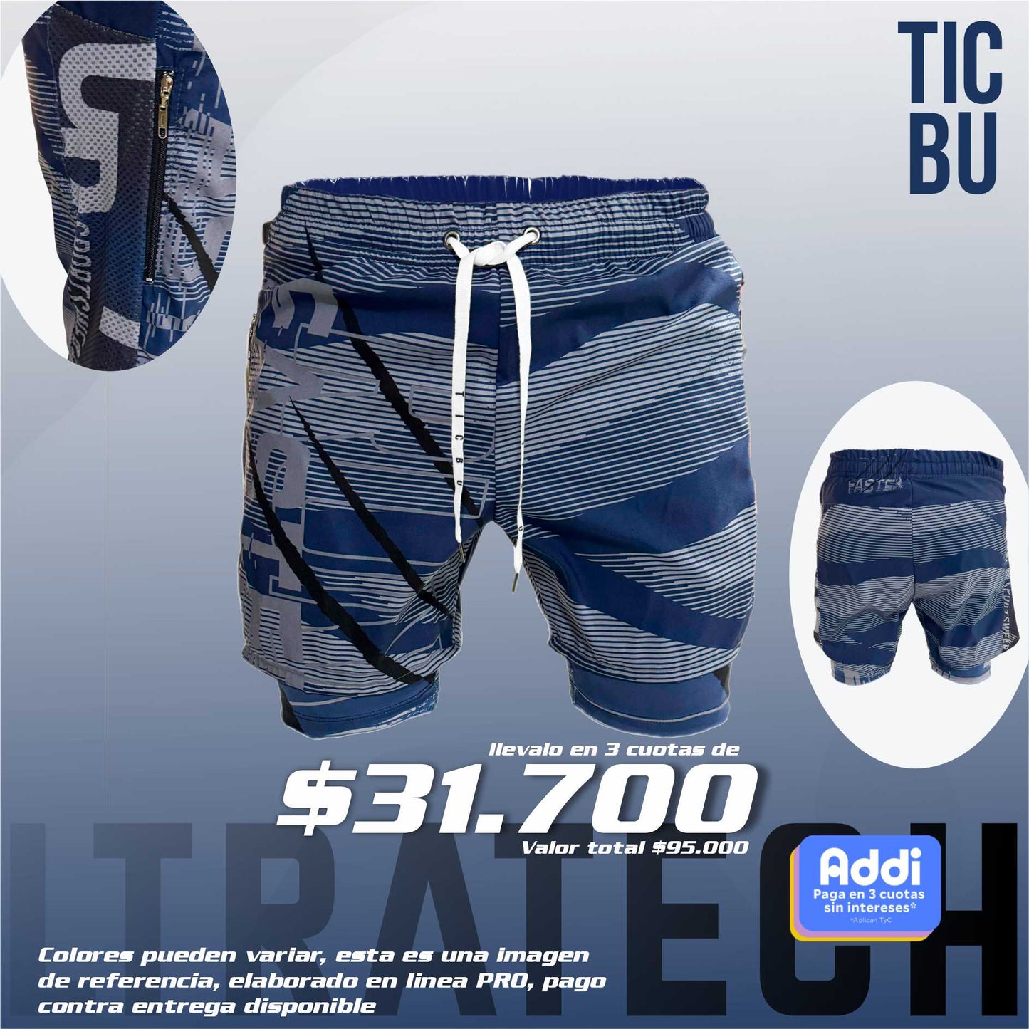 Pantaloneta Deportiva Azul Petróleo Estampado