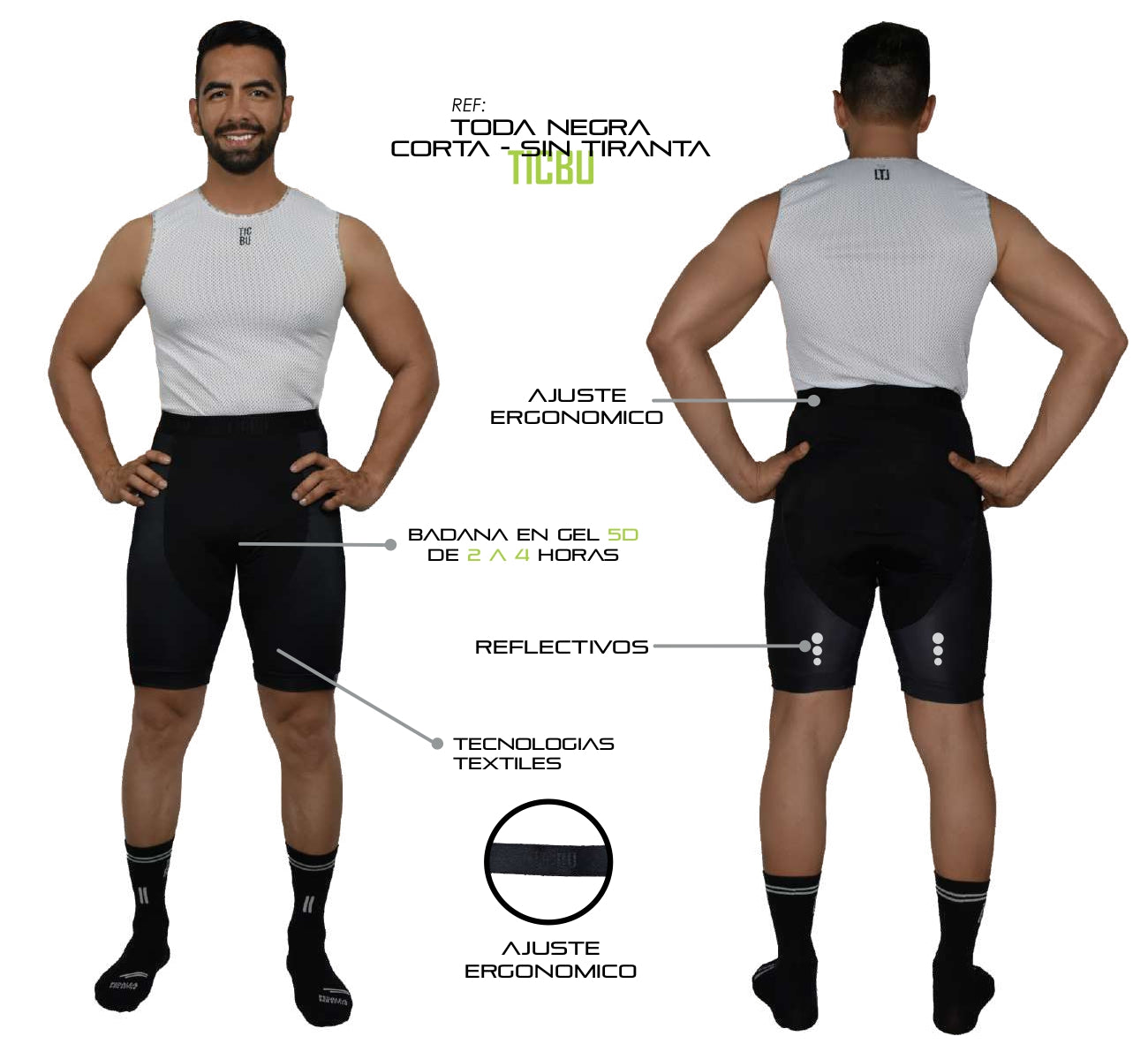 LICRA CORTA HOMBRE (sin tirantes) TODA NEGRA BASIC