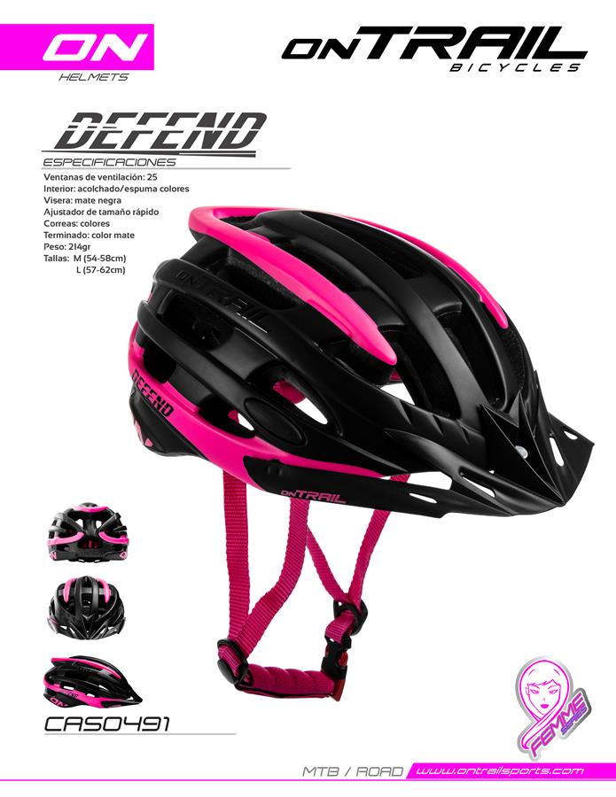 Casco DEFEND marca Ontrail - negro fucsia