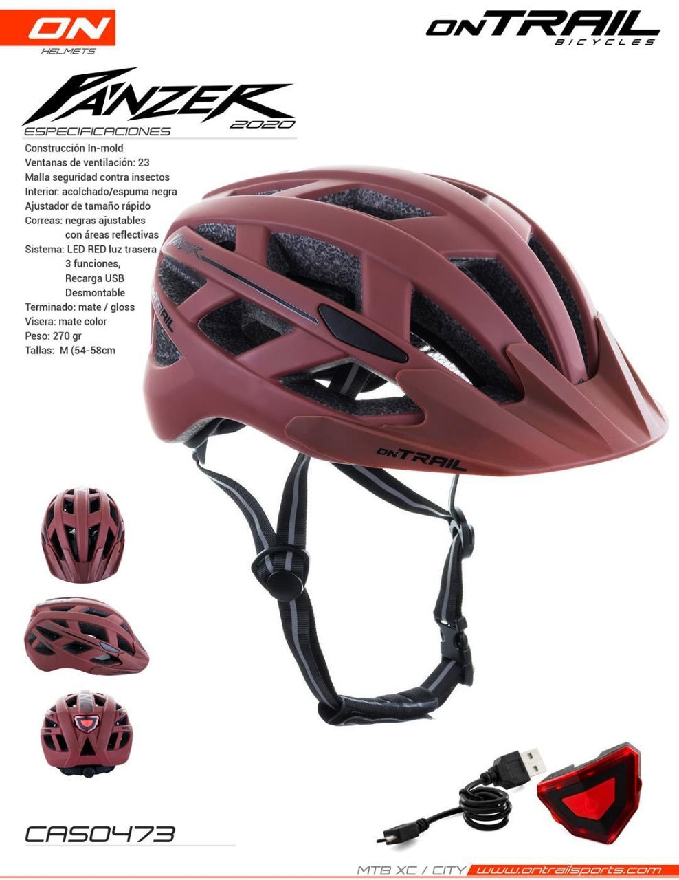 Casco Panzer con luz Vinotinto