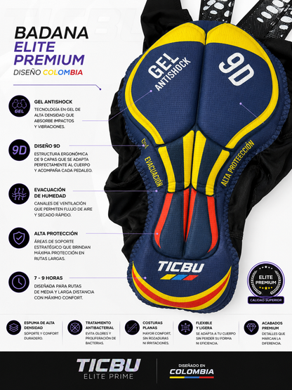 Licra de Ciclismo Elite Prime Hombre – Badana Gel 9D Premium | TICBU