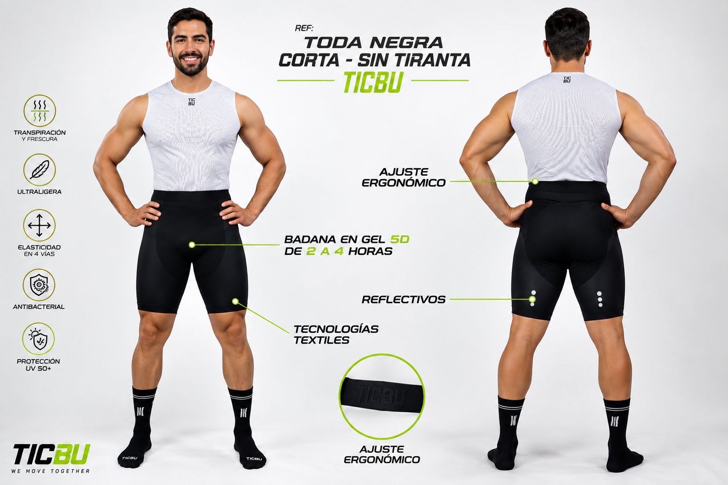 MEN'S SHORT LYCRA (strapless) ALL BLACK BASIC