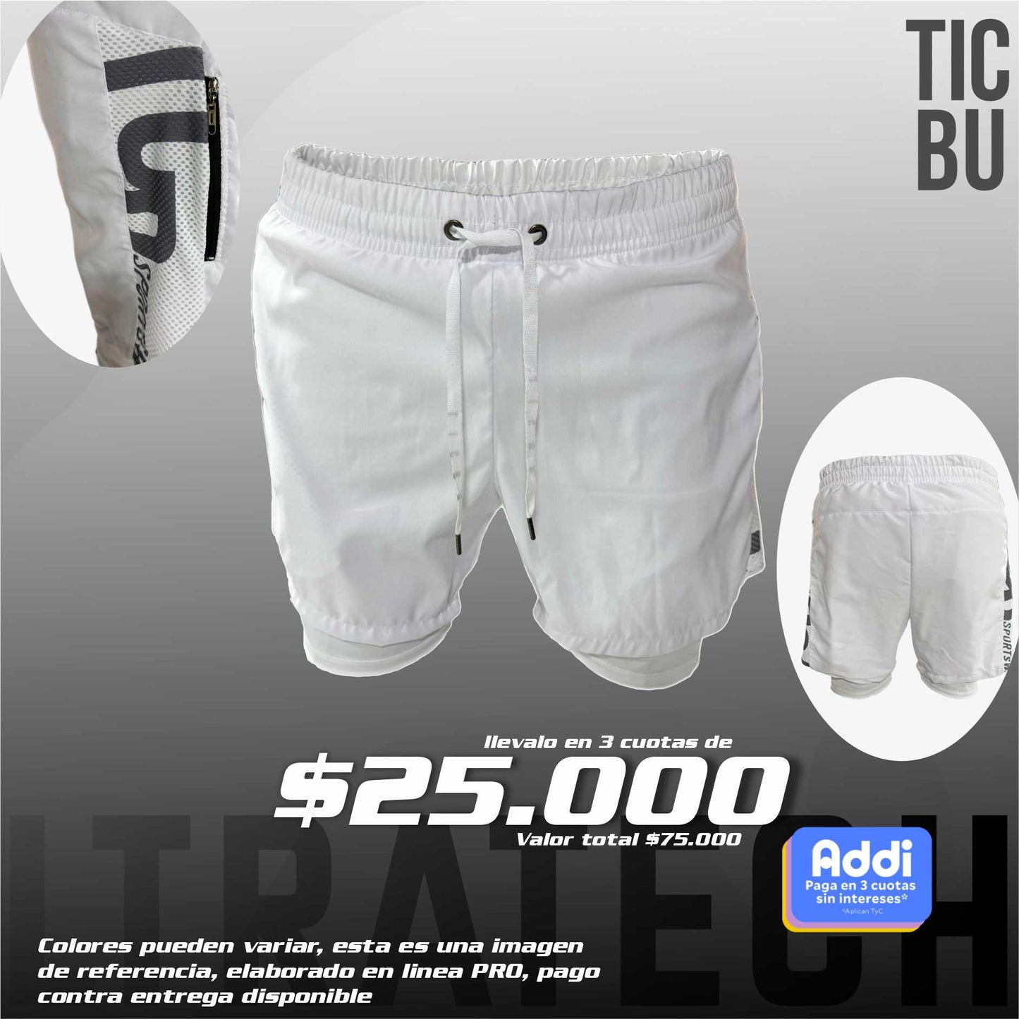 Pantaloneta Deportiva Blanco