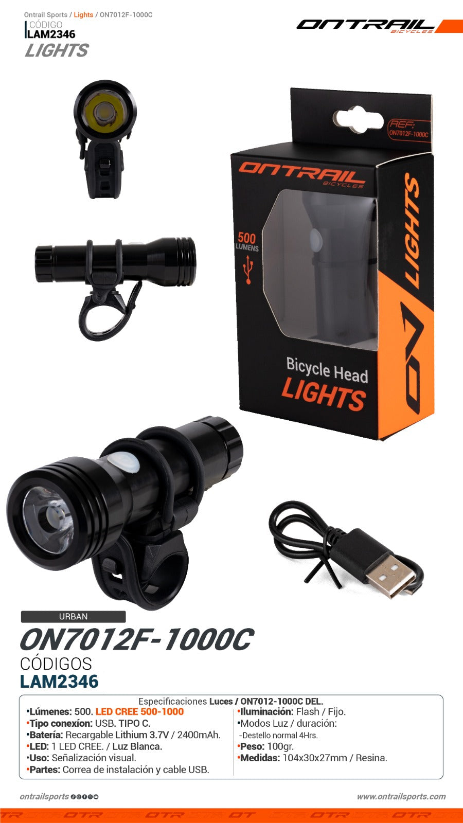 Luz delantera JY-7012 500 lumens