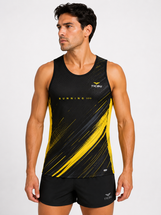 Camiseta Hombre Deportiva RUNNING TICBU Amarillo