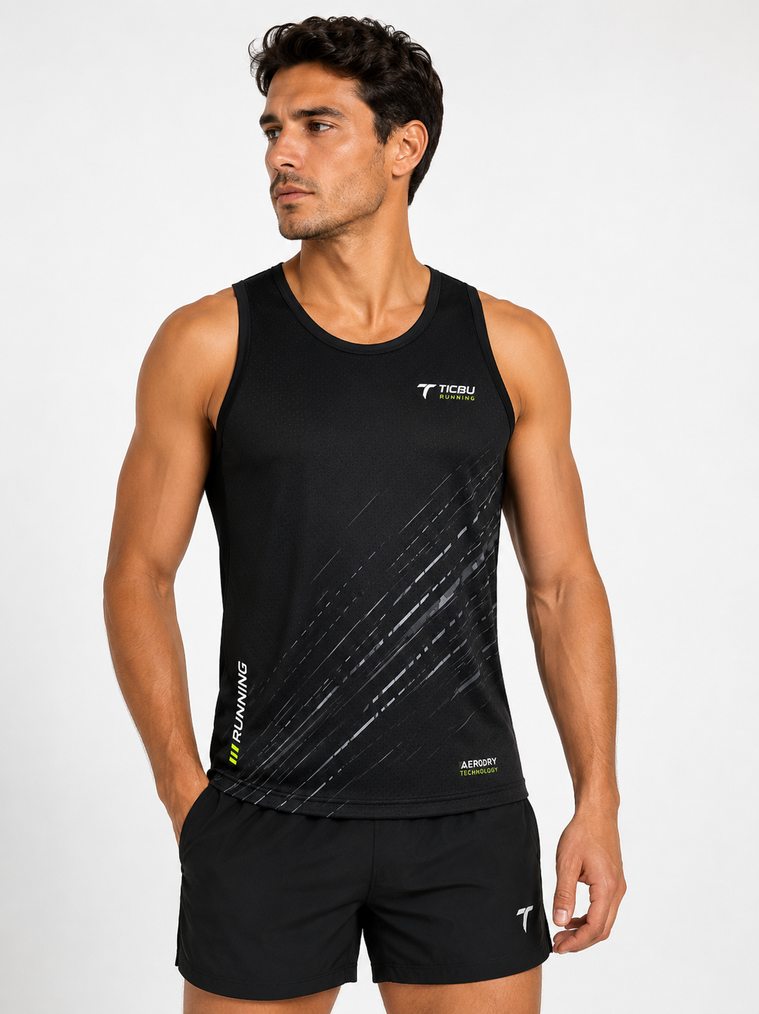 Camiseta Hombre Deportiva RUNNING TICBU Negro