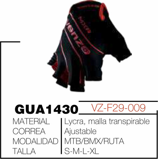 Guante Venzo Ref VZ-F29-009 Negro - Rojo